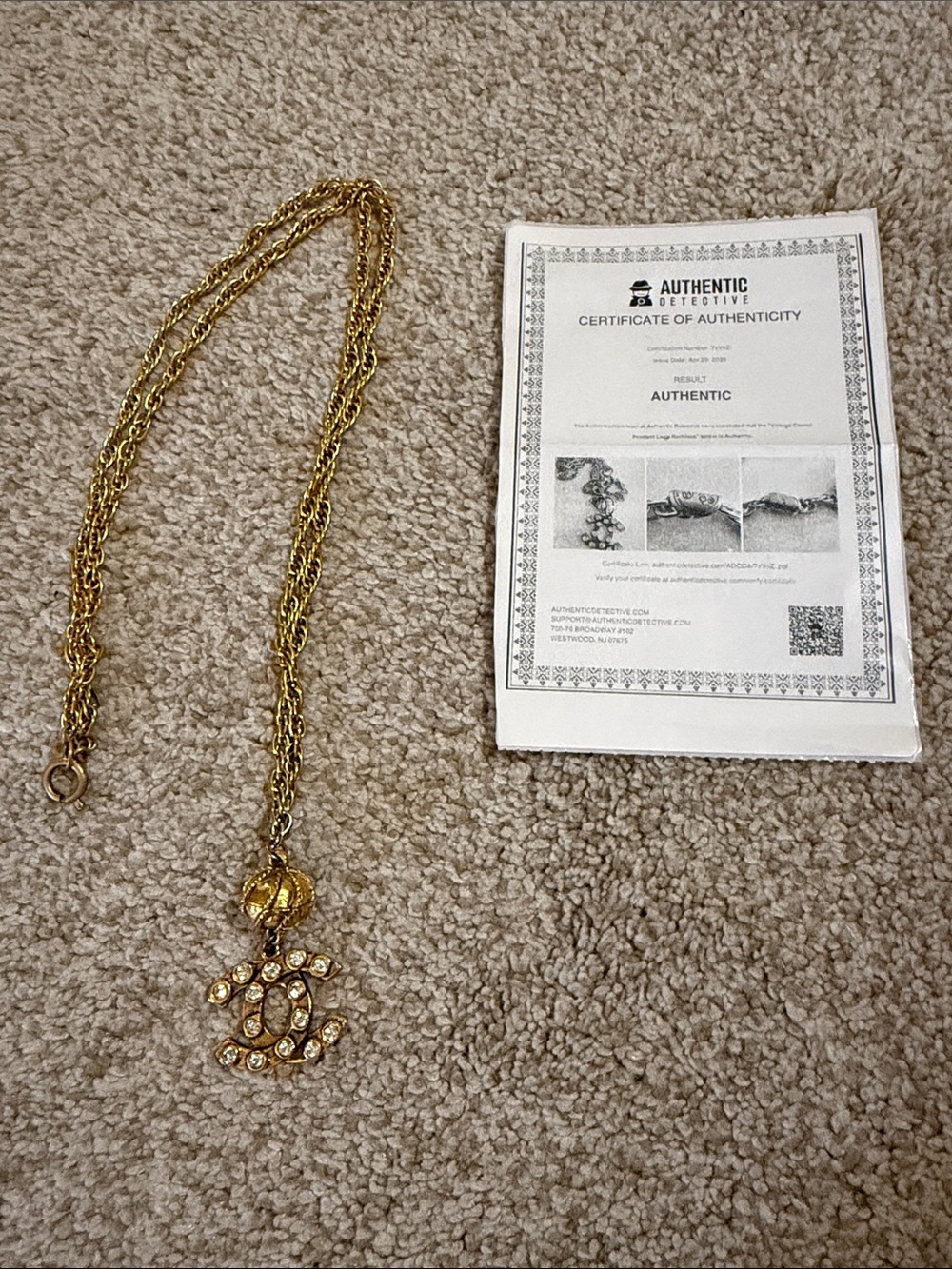 Vintage Chanel Gold plated with COA 32” long.